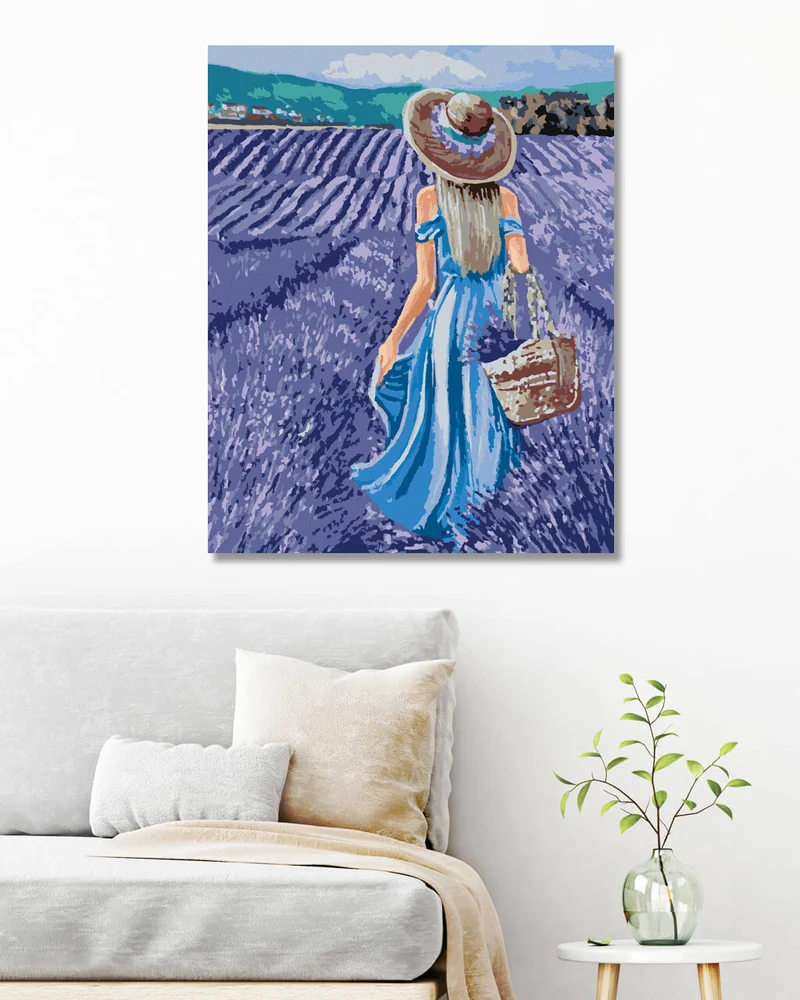 Diamond painting - FRAU IN BLAUEM KLEID IM LAVENDELFELD