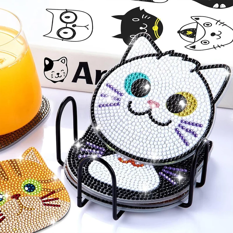5D Diamond Painting Untersetzer Katzen 10 Stück