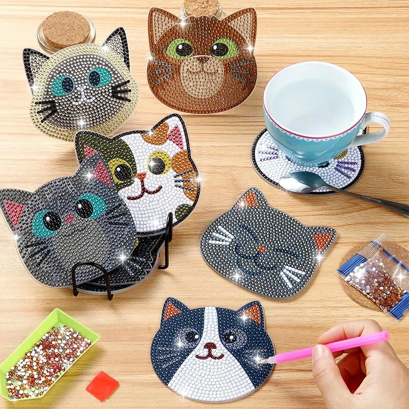 5D Diamond Painting Untersetzer Katzen 10 Stück