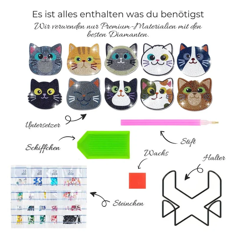 5D Diamond Painting Untersetzer Katzen 10 Stück