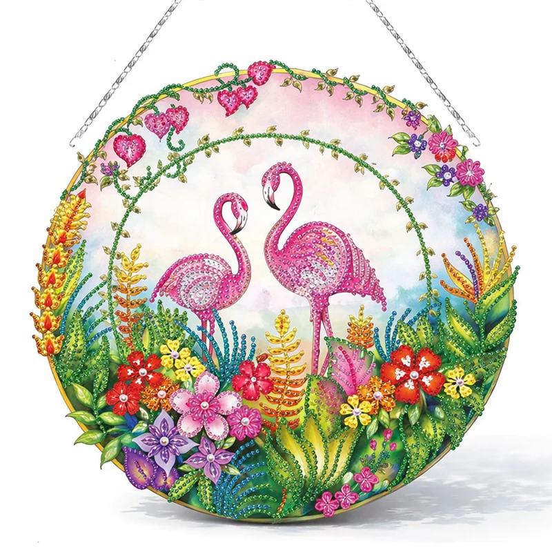 5D Diamond Painting Türanhänger Flamingos mit LED und Anhänger