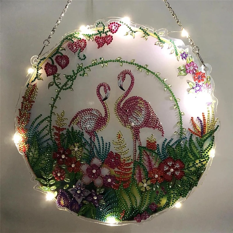 5D Diamond Painting Türanhänger Flamingos mit LED und Anhänger