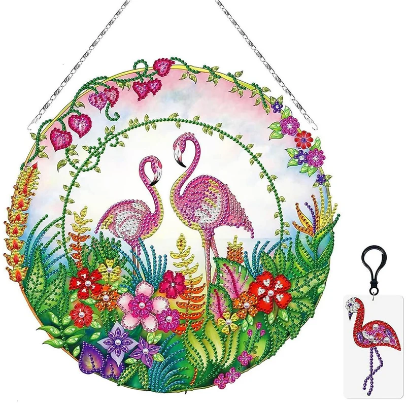 5D Diamond Painting Türanhänger Flamingos mit LED und Anhänger