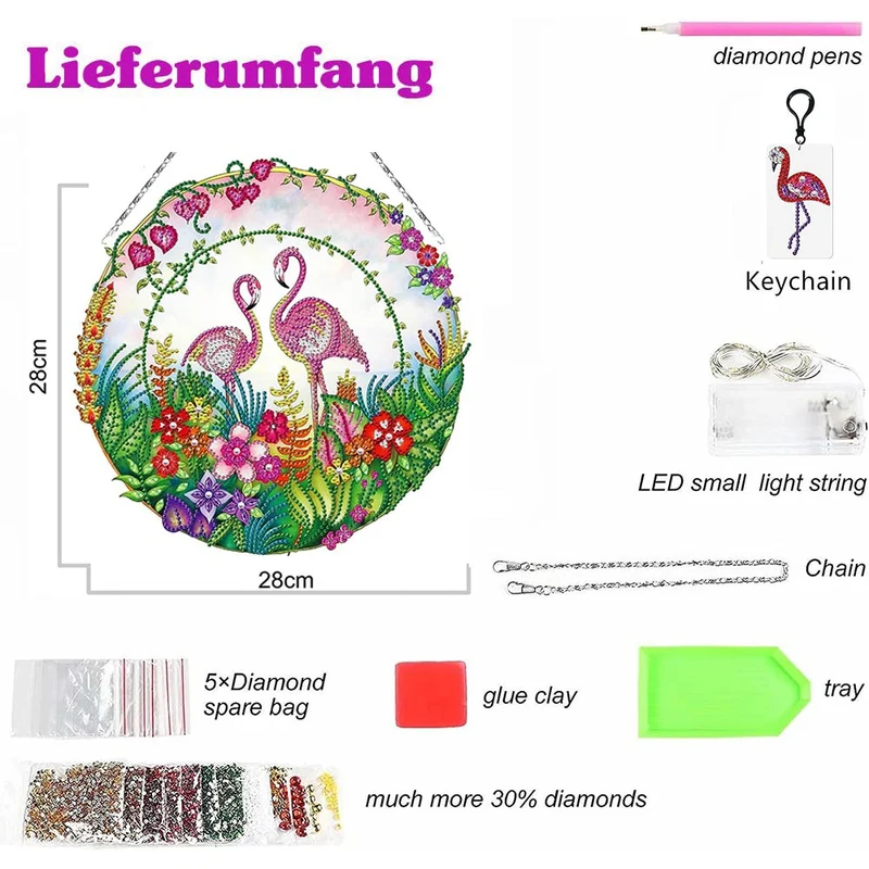 5D Diamond Painting Türanhänger Flamingos mit LED und Anhänger