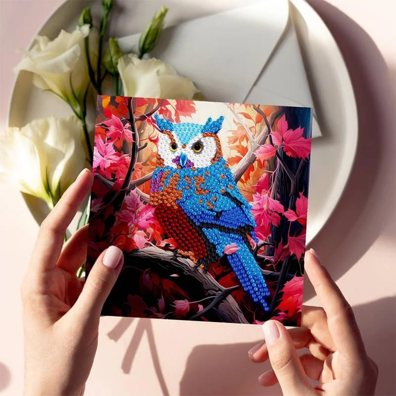 5D Diamond Painting Grußkarten - Eulen 12 Stück