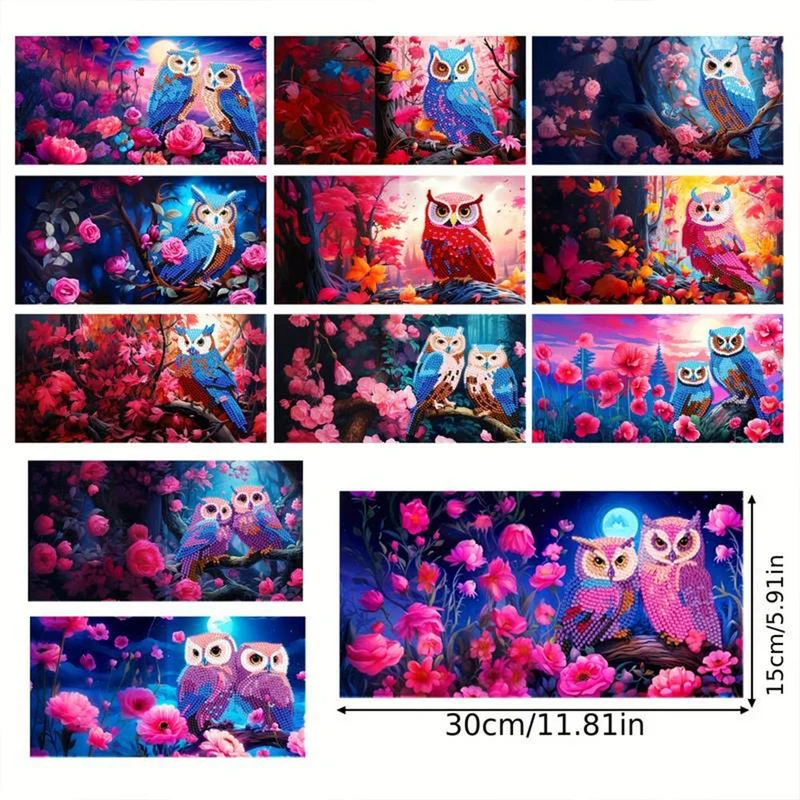5D Diamond Painting Grußkarten - Eulen 12 Stück
