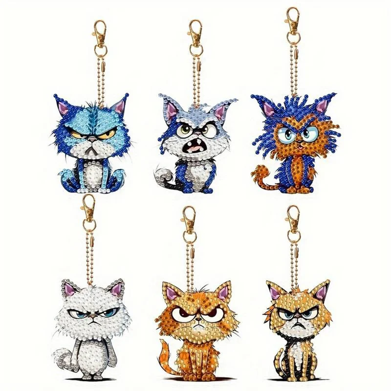 5D Diamond Painting Schlüsselanhänger Bad Cats 6 Stück