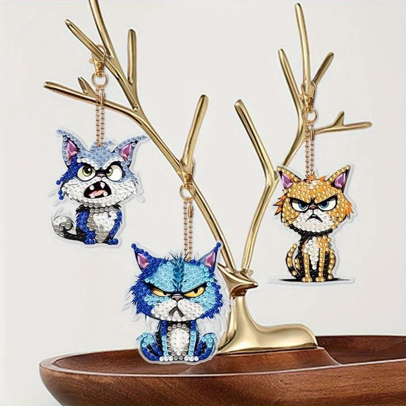5D Diamond Painting Schlüsselanhänger Bad Cats 6 Stück