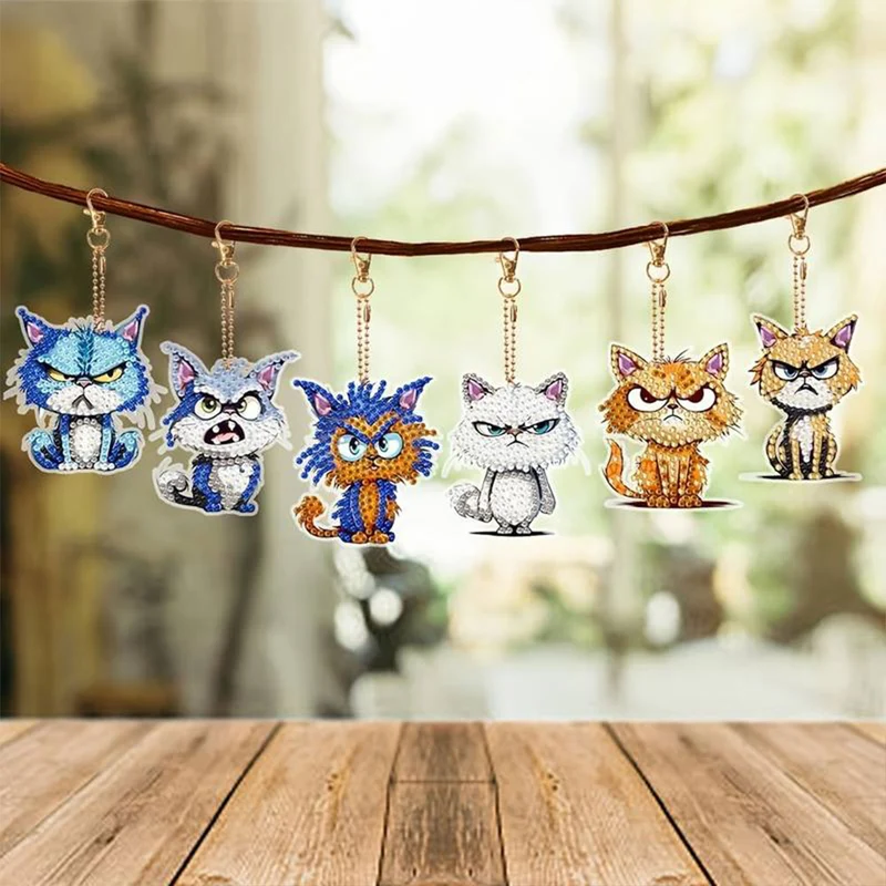 5D Diamond Painting Schlüsselanhänger Bad Cats 6 Stück