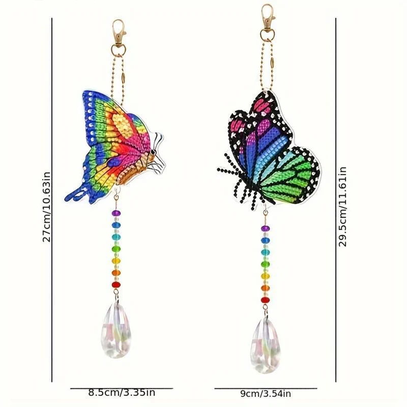 5D Diamond Painting Kristall-Windspiel – Glanzvolle Schmetterlinge im Regenbogen-Look
