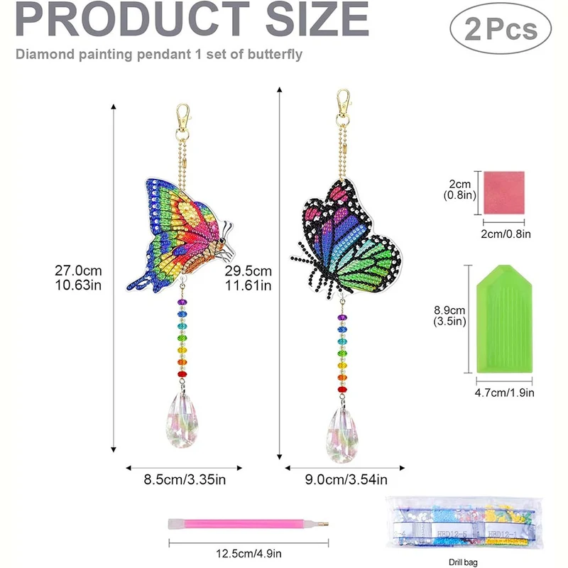 5D Diamond Painting Kristall-Windspiel – Glanzvolle Schmetterlinge im Regenbogen-Look