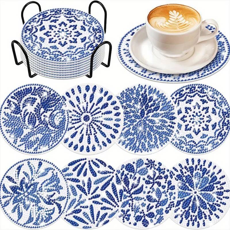 5D Diamond Painting Untersetzer Blaue Blumen
