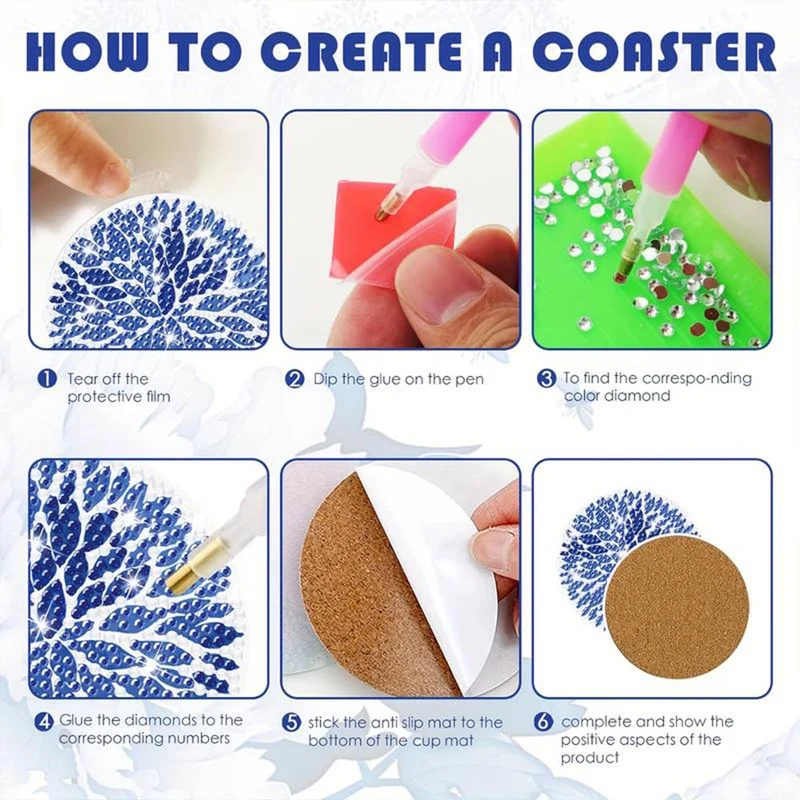 5D Diamond Painting Untersetzer Blaue Blumen
