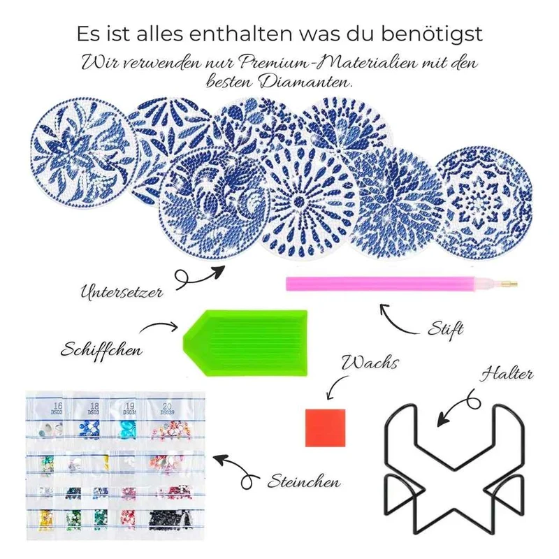5D Diamond Painting Untersetzer Blaue Blumen
