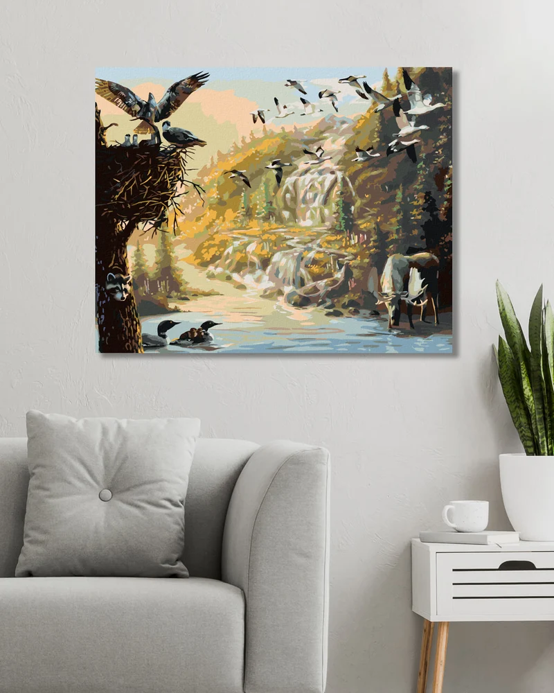 Diamond painting - ELCH, VÖGEL UND ENTEN AN DER WASSERSTELLE (D. RUSTY RUST)