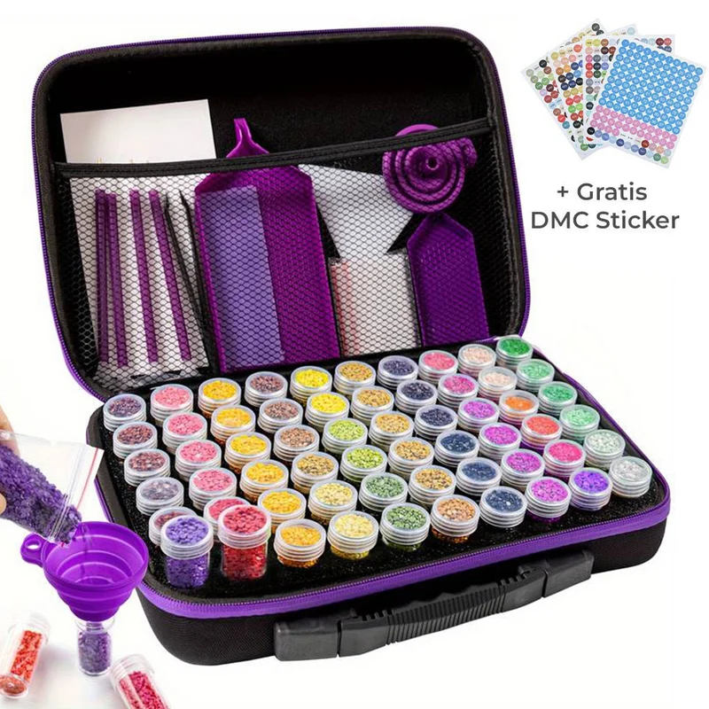 Diamond Painting Koffer Violett mit 60 Fächer + Zubehör