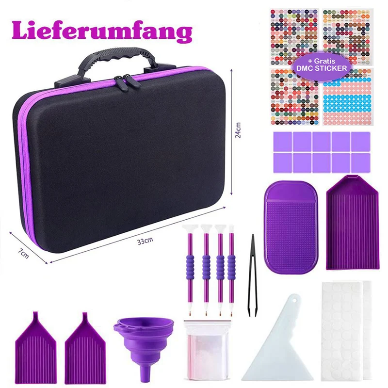 Diamond Painting Koffer Violett mit 60 Fächer + Zubehör