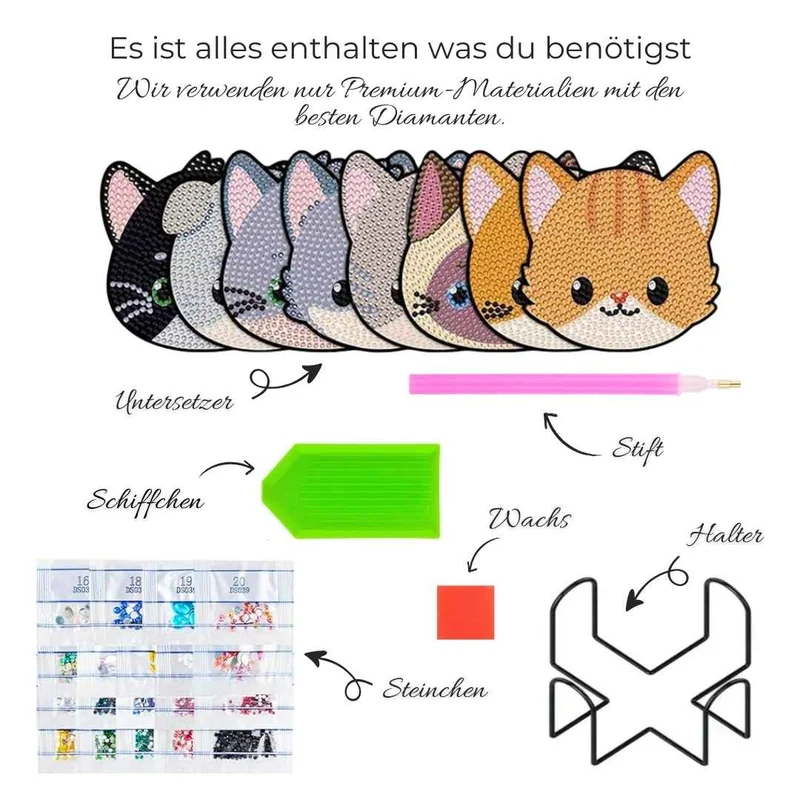 5D Diamond Painting Untersetzer Katzen