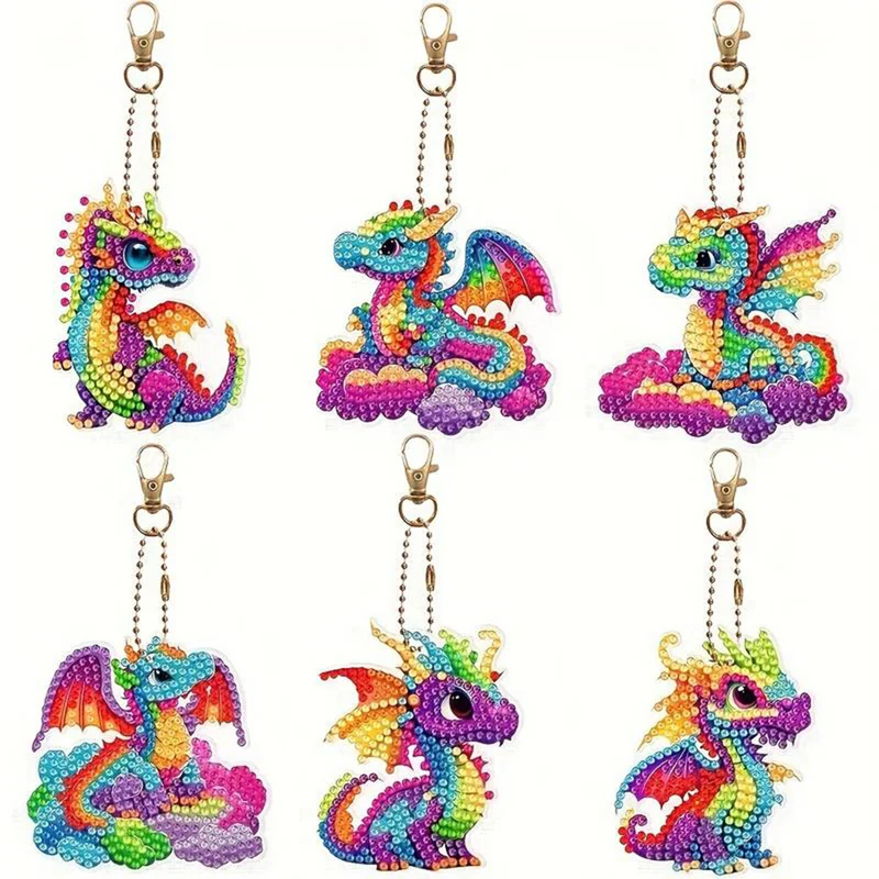 5D Diamond Painting Schlüsselanhänger Drachen 6 Stück