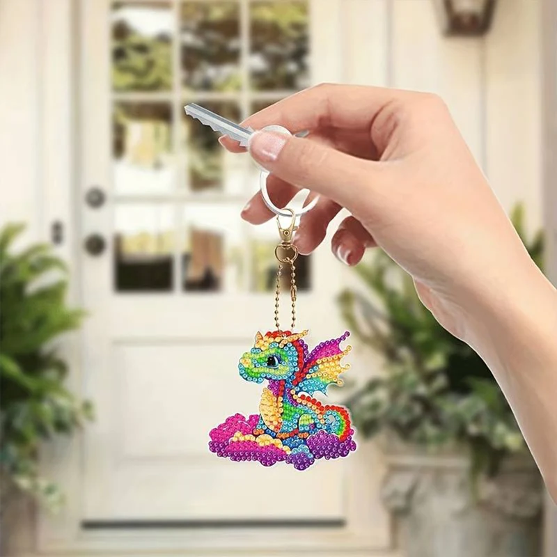 5D Diamond Painting Schlüsselanhänger Drachen 6 Stück