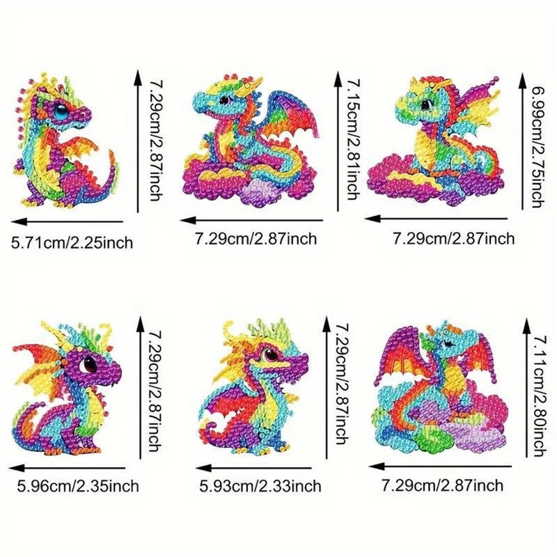 5D Diamond Painting Schlüsselanhänger Drachen 6 Stück