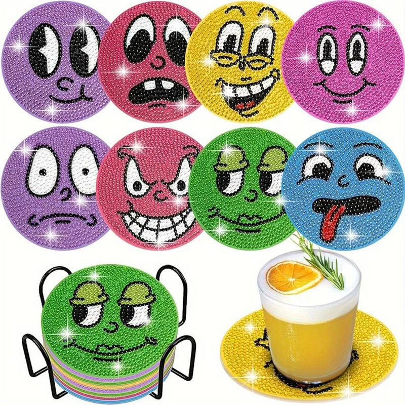 5D Diamond Painting Untersetzer Emoji 8 Stück