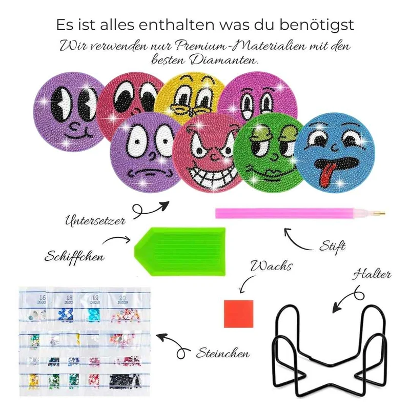5D Diamond Painting Untersetzer Emoji 8 Stück