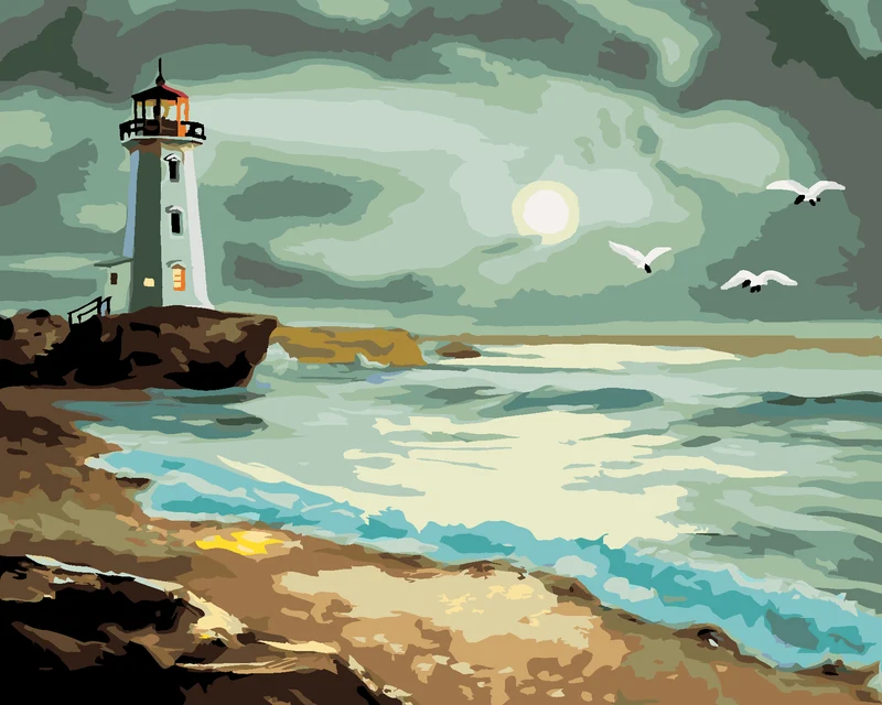 Diamond painting - LEUCHTTURM, DER DAS MEER BELEUCHTET VOR DEM STURM (D. RUSTY RUST)