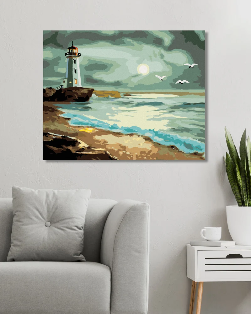 Diamond painting - LEUCHTTURM, DER DAS MEER BELEUCHTET VOR DEM STURM (D. RUSTY RUST)