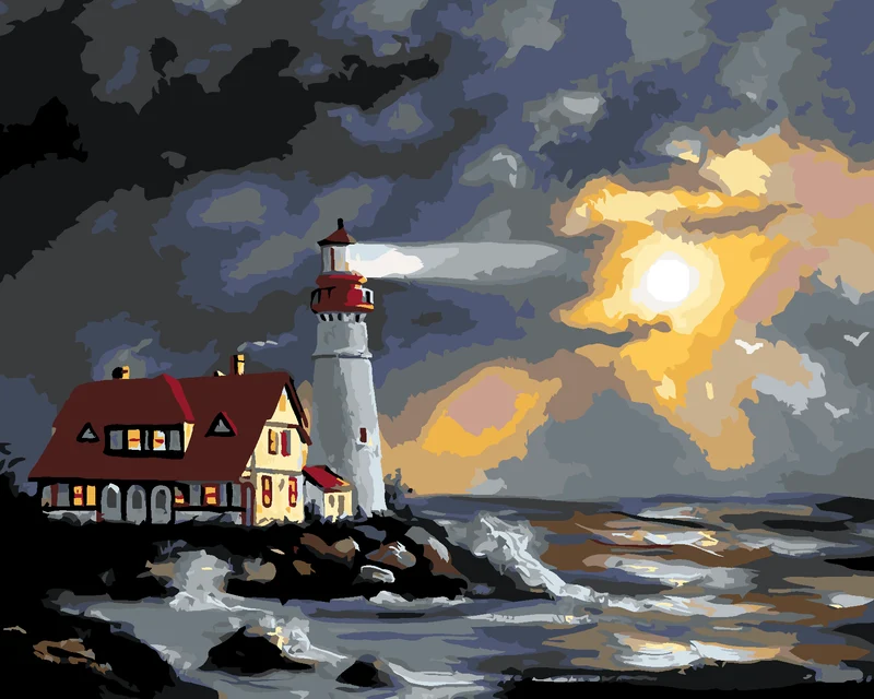 Diamond painting - LEUCHTTURM UND VON WOLKEN BEDECKTE SONNE (D. RUSTY RUST)