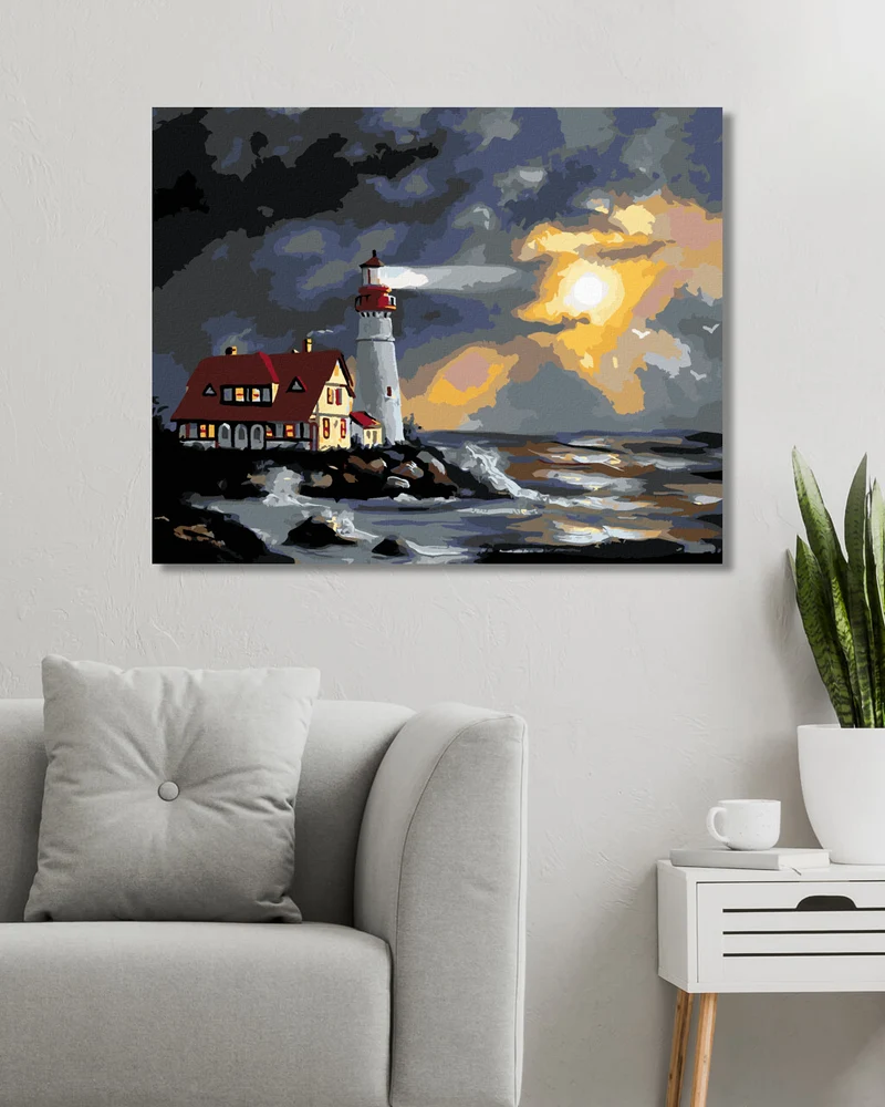 Diamond painting - LEUCHTTURM UND VON WOLKEN BEDECKTE SONNE (D. RUSTY RUST)