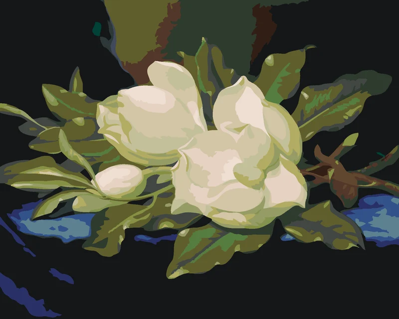 Diamond painting - MAGNOLIE AUF BLAUEM SAMT