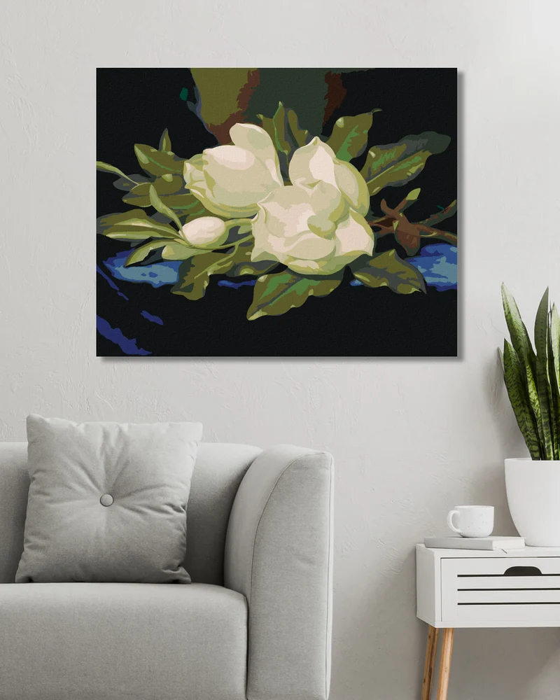 Diamond painting - MAGNOLIE AUF BLAUEM SAMT