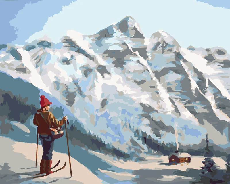 Diamond painting - SKIFAHRER UND BERGE (D. RUSTY RUST)