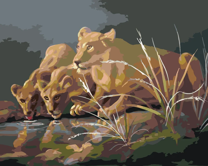 Diamond painting - LÖWIN AN EINER WASSERSTELLE IN DER DUNKELHEIT (D. RUSTY RUST)