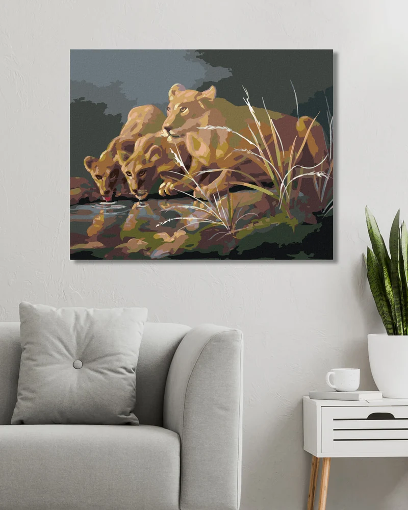 Diamond painting - LÖWIN AN EINER WASSERSTELLE IN DER DUNKELHEIT (D. RUSTY RUST)