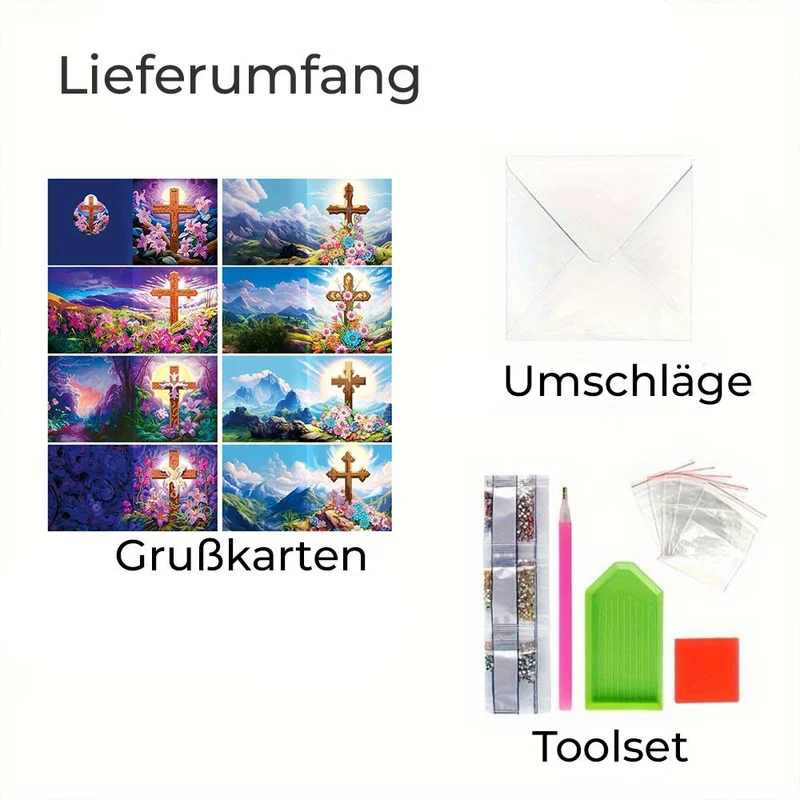Diamond Painting Grußkarten Kreuz 8 Stück