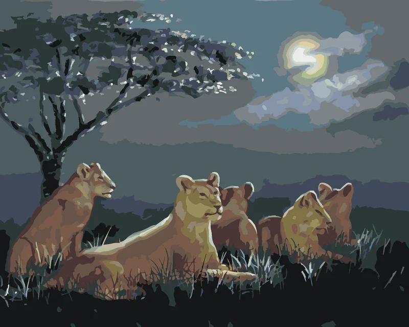 Diamond painting - LÖWIN NACH DER DÄMMERUNG (D. RUSTY RUST)