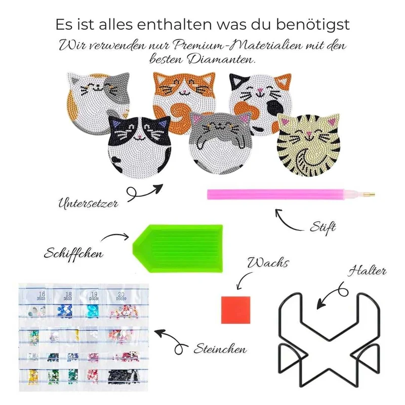 5D Diamond Painting Untersetzer Katzen