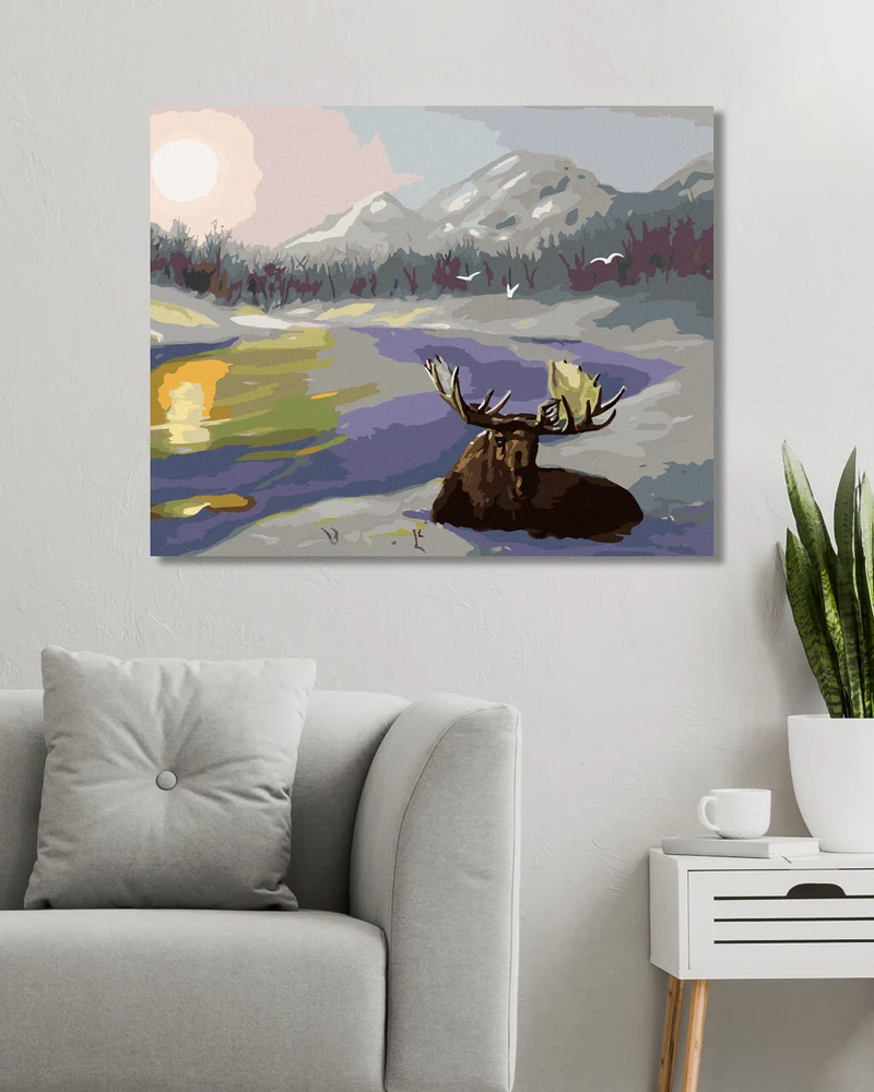 Diamond painting - ELCH IM SCHNEE LIEGEND UND EIN FLUSS (D. RUSTY RUST)