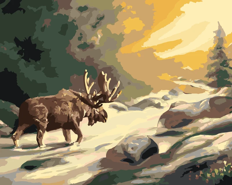 Diamond painting - SPAZIERENDER ELCH IM FLUSS UND SONNENSTRAHLEN (D. RUSTY RUST)