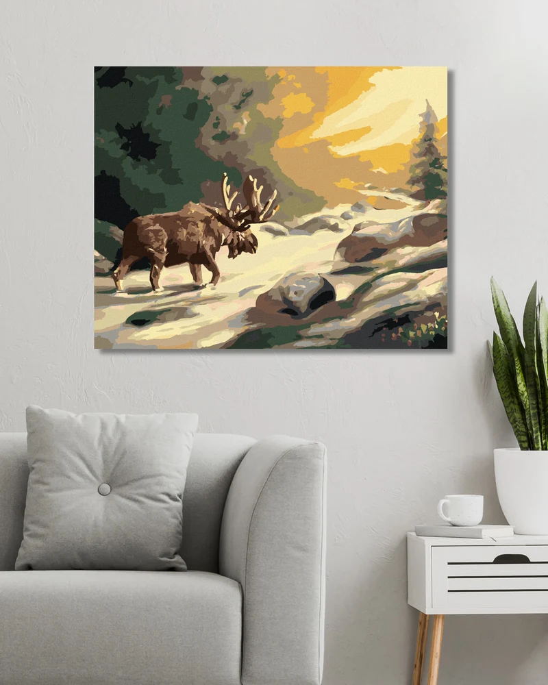 Diamond painting - SPAZIERENDER ELCH IM FLUSS UND SONNENSTRAHLEN (D. RUSTY RUST)