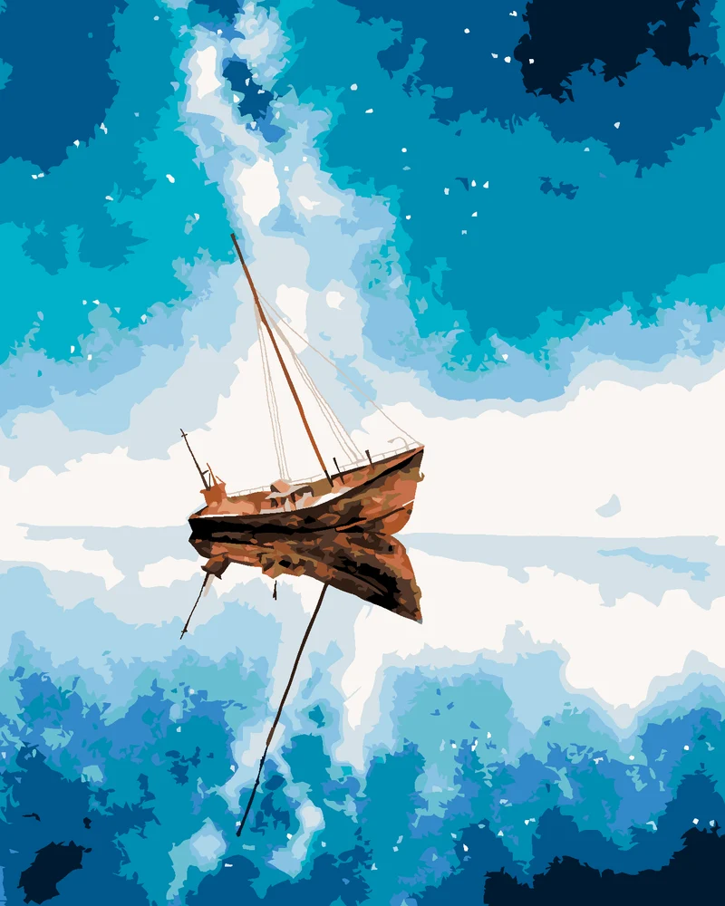 Diamond painting - SCHIFF UND BLAUER WELTRAUMHIMMEL