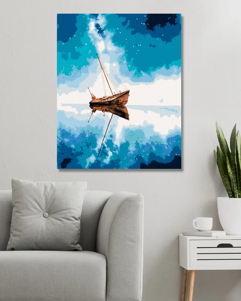 Diamond painting - SCHIFF UND BLAUER WELTRAUMHIMMEL