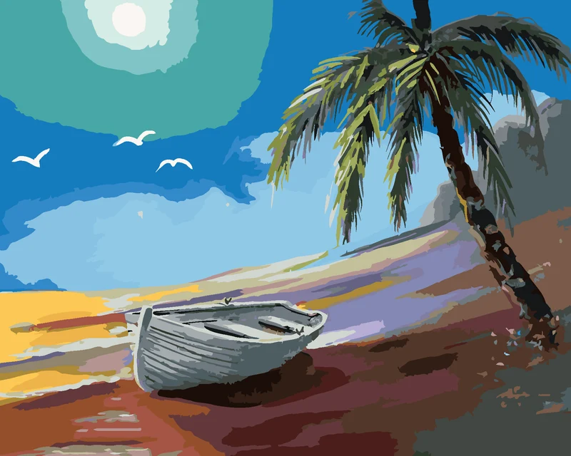 Diamond painting - BOOT AM UFER UND PALME (D. RUSTY RUST)