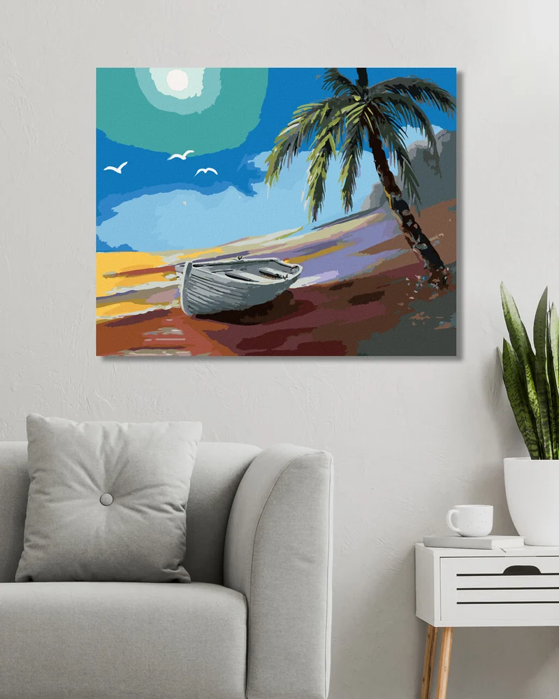 Diamond painting - BOOT AM UFER UND PALME (D. RUSTY RUST)