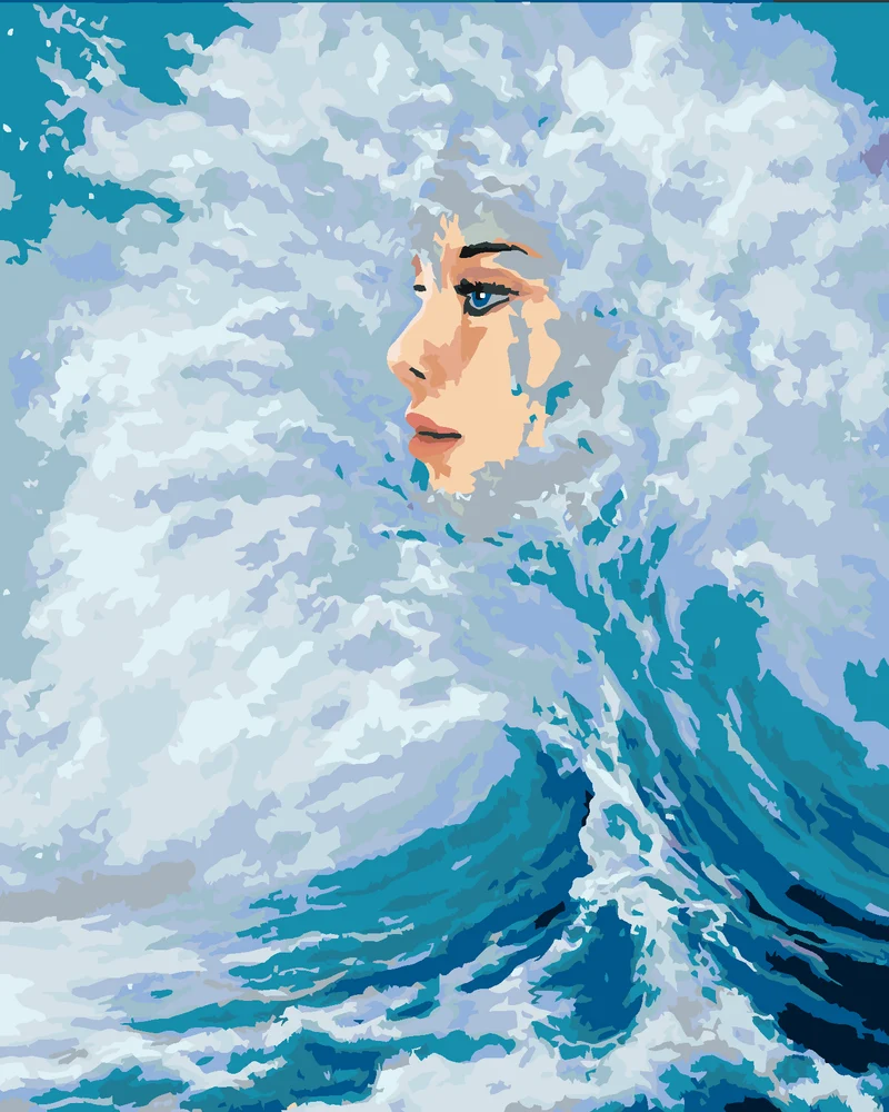 Diamond painting - GESICHT EINER FRAU, DAS AUS DEN WELLEN AUFTAUCHT