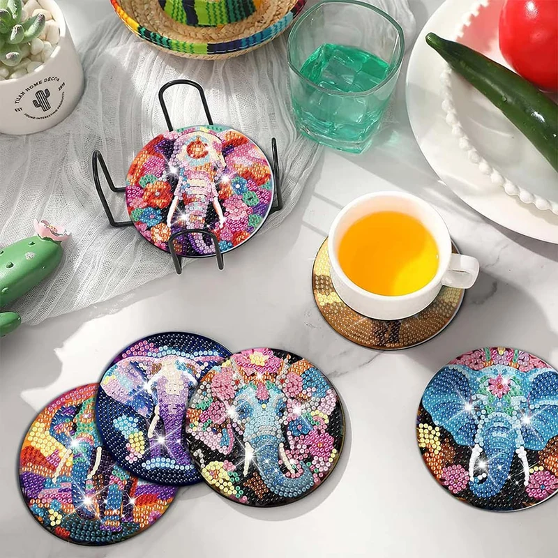 5D Diamond Painting Untersetzer Elefanten