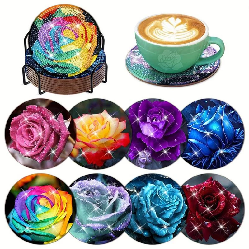 5D Diamond Painting Untersetzer Farbige Rosen