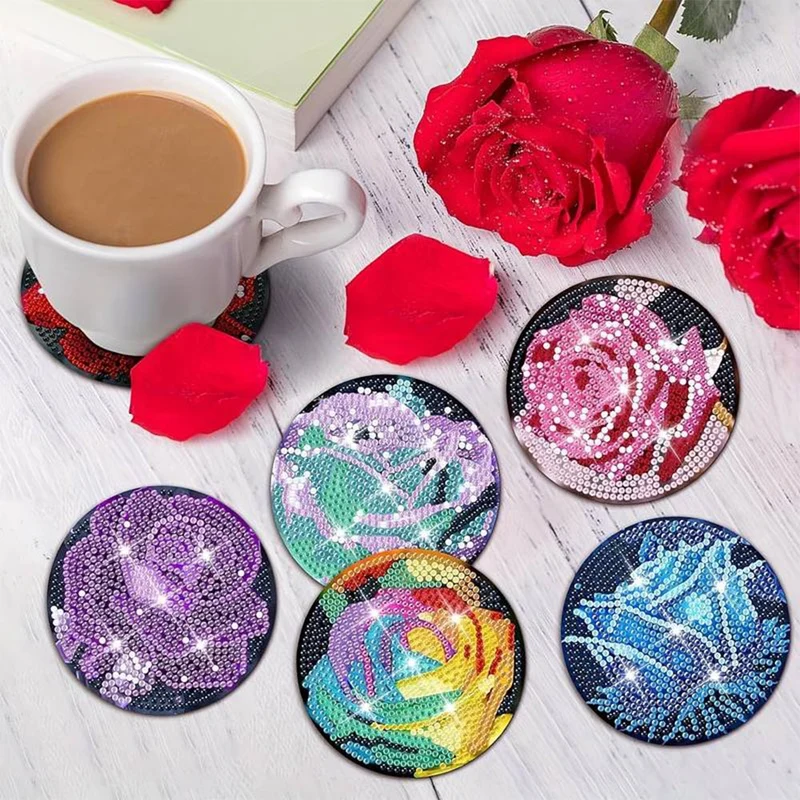 5D Diamond Painting Untersetzer Farbige Rosen